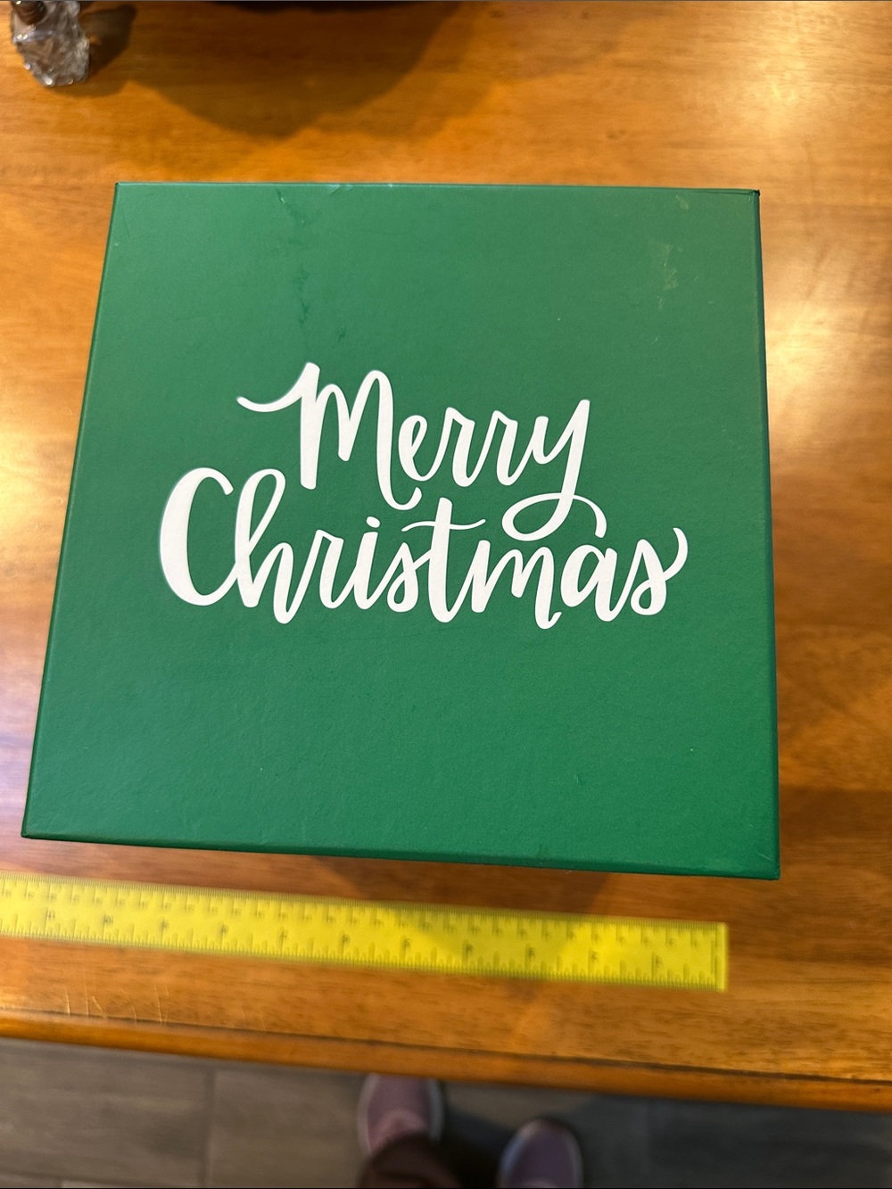 Green and red checkered Merry Christmas' Gift Box. 6 1/2x71/2”.